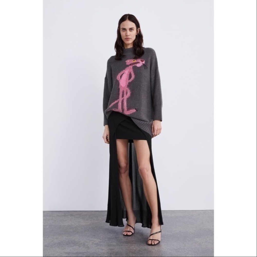 Zara jacquard Pink Panther sweater nwot